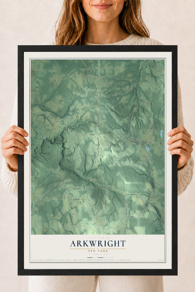 Arkwright, New York map print, 18" x 24" W/ Black Ayous Wood Frame mockup