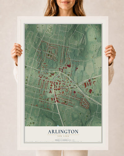Arlington, New York map print, 24" x 36" W/ White Ayous Wood Frame mockup