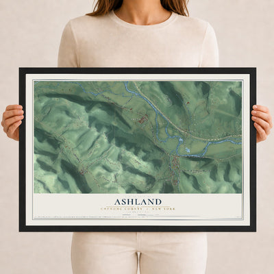 Map of Ashland, Chemung County, New York, 12 x 18 inch print in a black wood frame