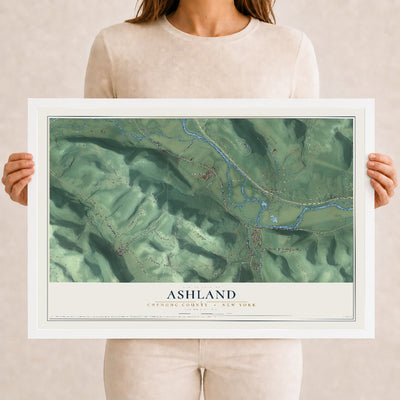Map of Ashland, Chemung County, New York, 12 x 18 inch print in a white wood frame