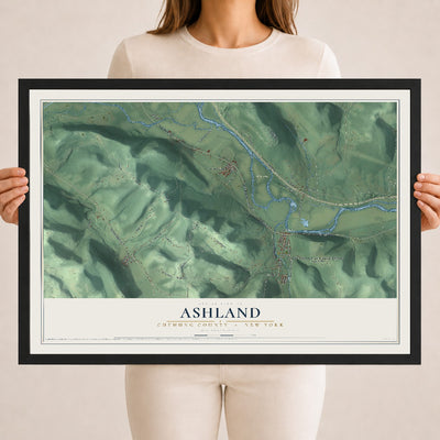 Map of Ashland, Chemung County, New York, 18 x 24 inch print in a black wood frame