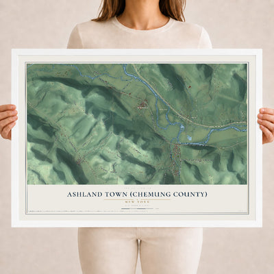 Ashland Town (Chemung County), New York map print, 18" x 24" W/ White Ayous Wood Frame mockup