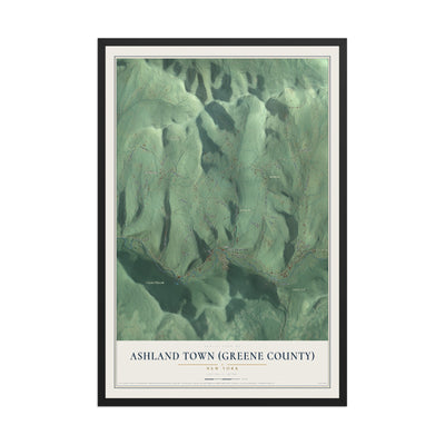 Ashland Town (Greene County), New York map print, 12" x 18" W/ Black Ayous Wood Frame mockup