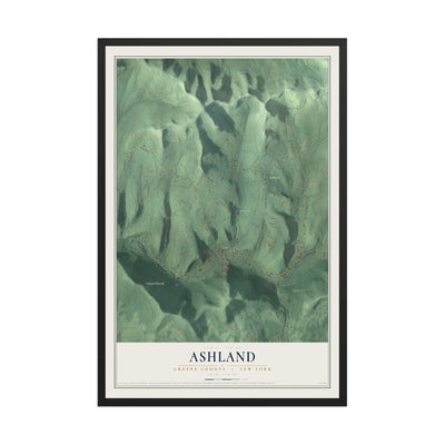 Map of Ashland, Greene County, New York, 12 x 18 inch print in a black wood frame