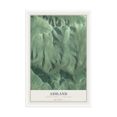 Map of Ashland, Greene County, New York, 12 x 18 inch print in a white wood frame