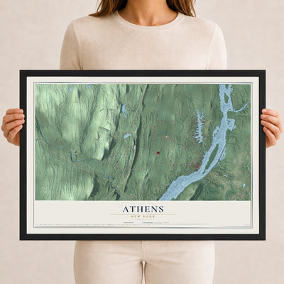 Athens, New York map print, 12" x 18" W/ Black Ayous Wood Frame mockup