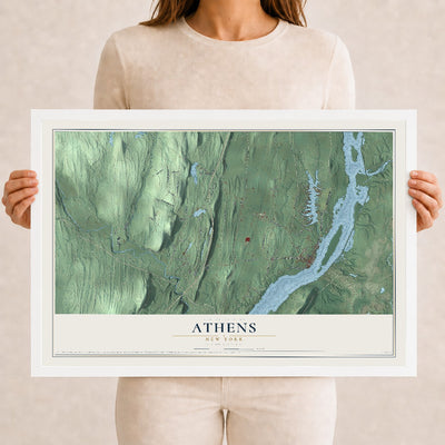 Athens, New York map print, 12" x 18" W/ White Ayous Wood Frame mockup