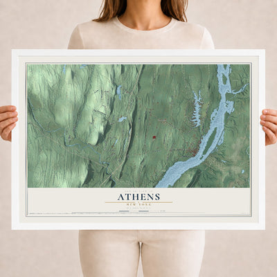 Athens, New York map print, 18" x 24" W/ White Ayous Wood Frame mockup