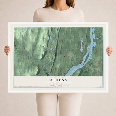 Athens, New York map print, 24" x 36" W/ White Ayous Wood Frame mockup