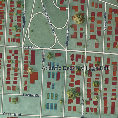 Close-up of the map of Atlantic Beach, New York print showing street and building detail