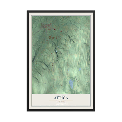 Attica, New York map print, 12" x 18" W/ Black Ayous Wood Frame mockup