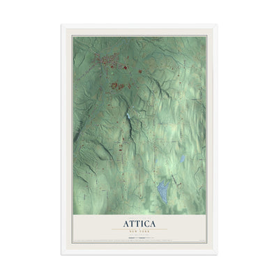 Attica, New York map print, 12" x 18" W/ White Ayous Wood Frame mockup
