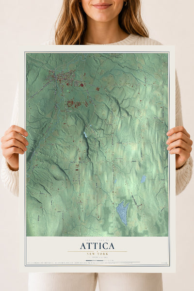 Attica, New York map print, 18" x 24" Archival Matte Print mockup