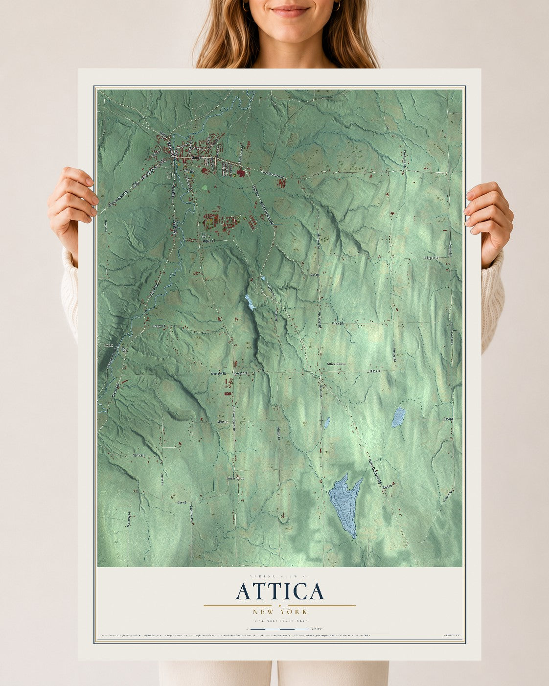 Attica, New York map print, 24" x 36" Archival Matte Print mockup