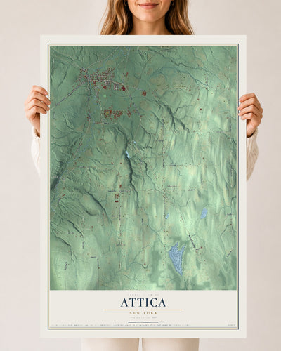 Attica, New York map print, 24" x 36" Archival Matte Print mockup