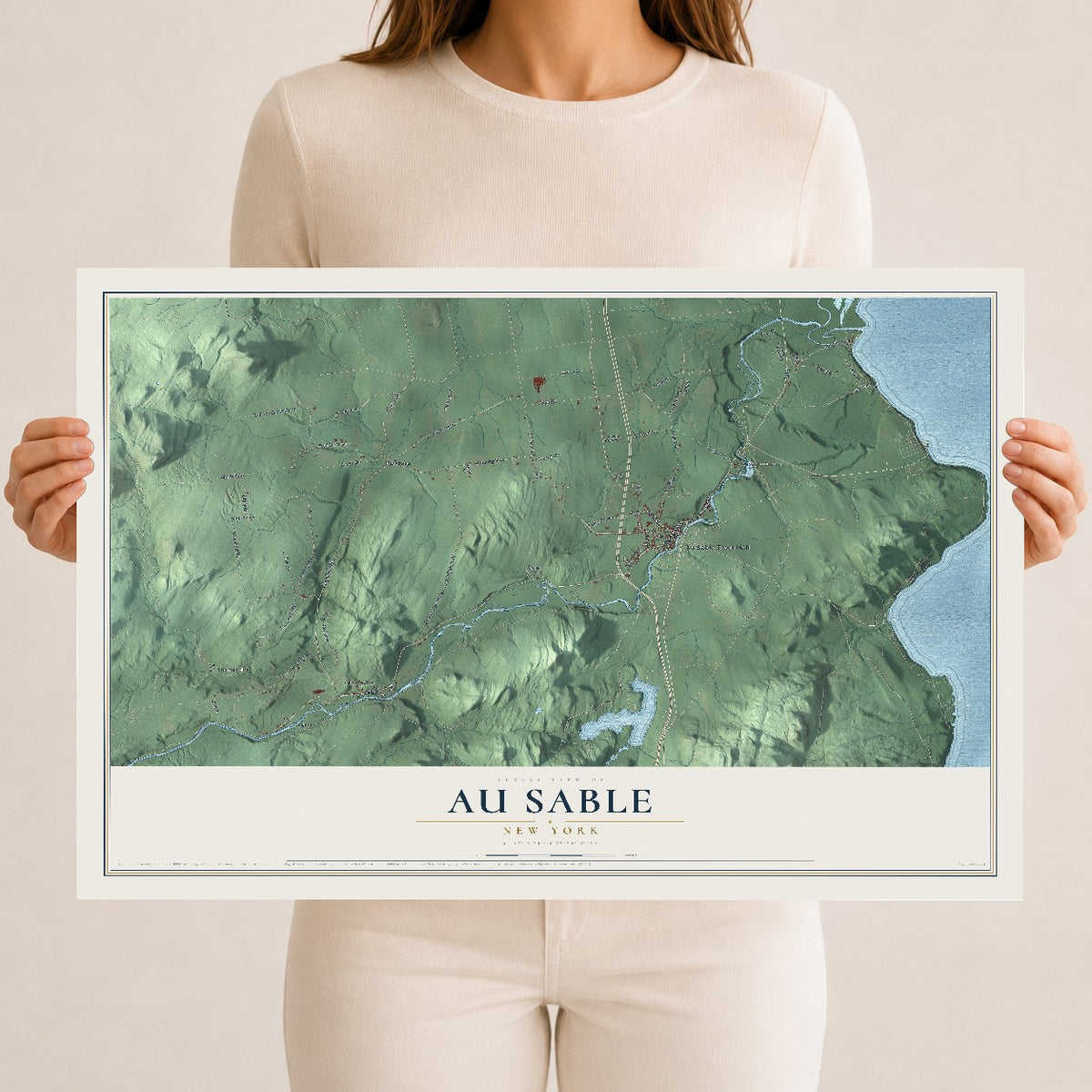Au Sable, New York map print, 12" x 18" Archival Matte Print mockup
