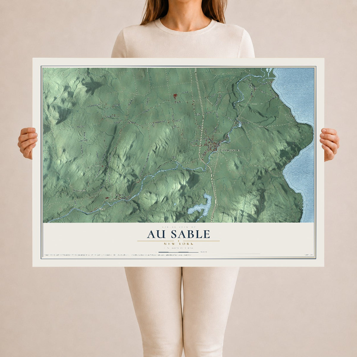 Au Sable, New York map print, 24" x 36" Archival Matte Print mockup