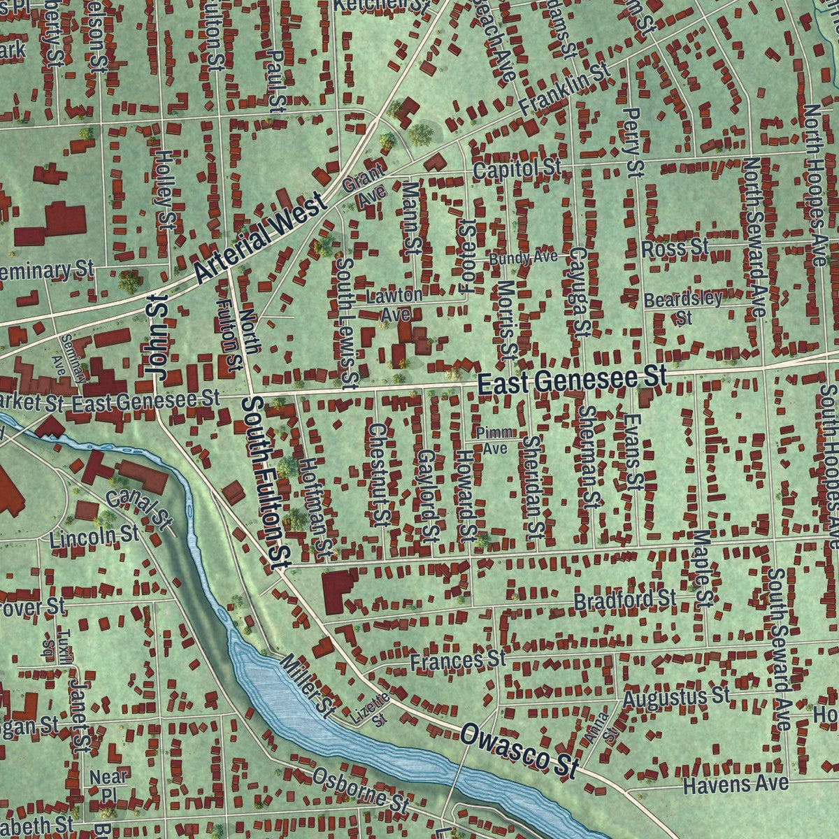Close-up 1 of the Auburn, New York map artwork