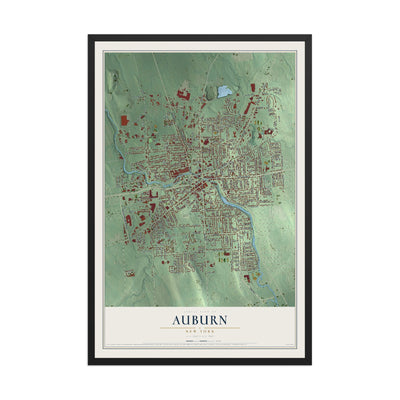 Auburn, New York map print, 12" x 18" W/ Black Ayous Wood Frame mockup