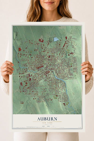Auburn, New York map print, 18" x 24" Archival Matte Print mockup