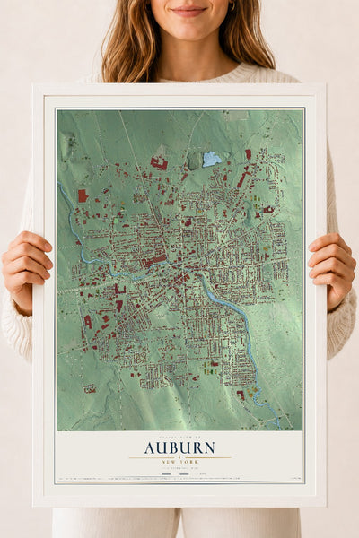 Auburn, New York map print, 18" x 24" W/ White Ayous Wood Frame mockup