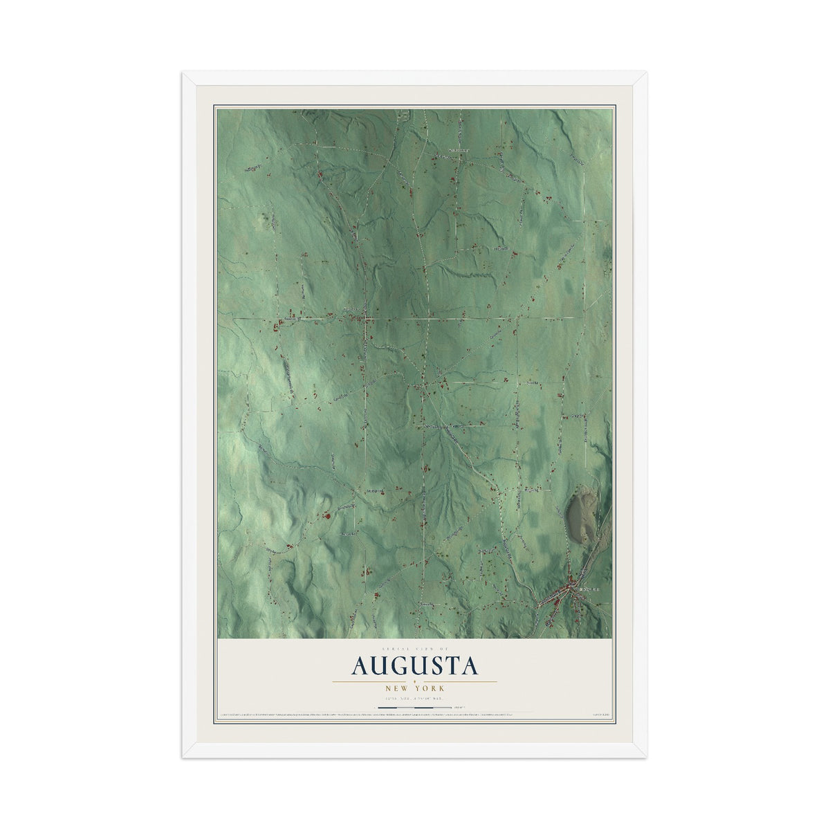 Augusta, New York map print, 12" x 18" W/ White Ayous Wood Frame mockup
