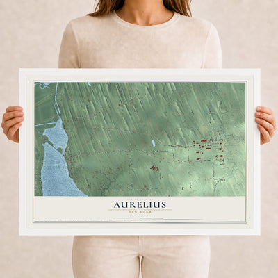 Aurelius, New York map print, 12" x 18" W/ White Ayous Wood Frame mockup