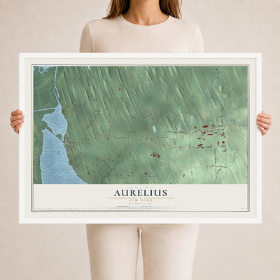 Aurelius, New York map print, 24" x 36" W/ White Ayous Wood Frame mockup