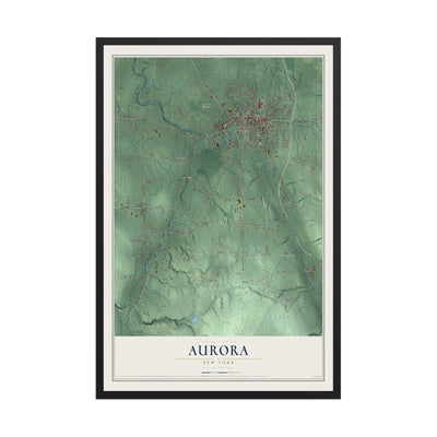 Aurora, New York map print, 12" x 18" W/ Black Ayous Wood Frame mockup