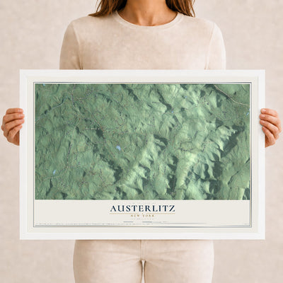 Austerlitz, New York map print, 12" x 18" W/ White Ayous Wood Frame mockup