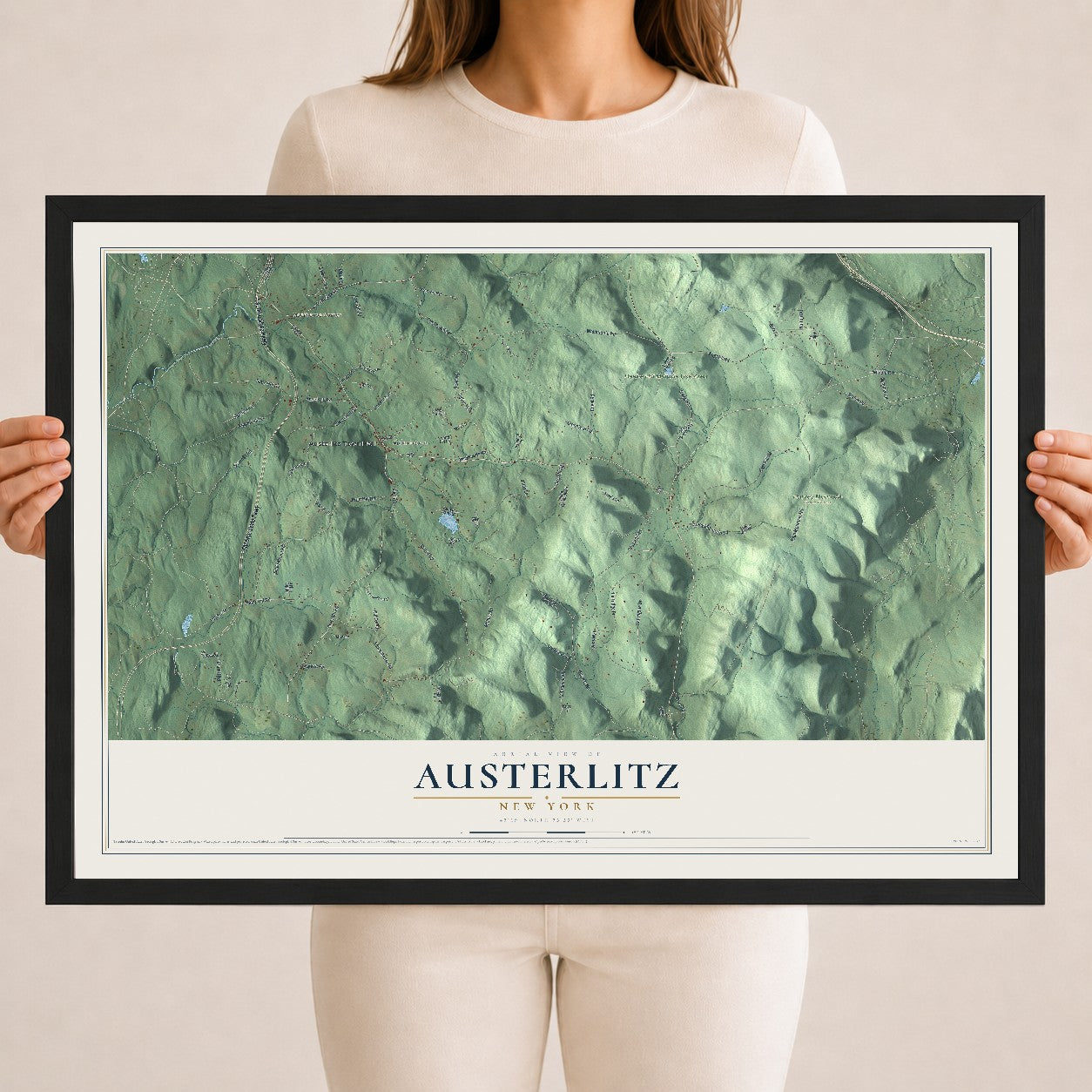 Austerlitz, New York map print, 18" x 24" W/ Black Ayous Wood Frame mockup