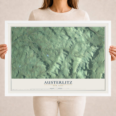 Austerlitz, New York map print, 18" x 24" W/ White Ayous Wood Frame mockup
