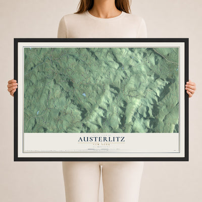 Austerlitz, New York map print, 24" x 36" W/ Black Ayous Wood Frame mockup