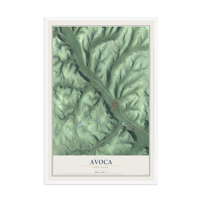 Avoca, New York map print, 12" x 18" W/ White Ayous Wood Frame mockup