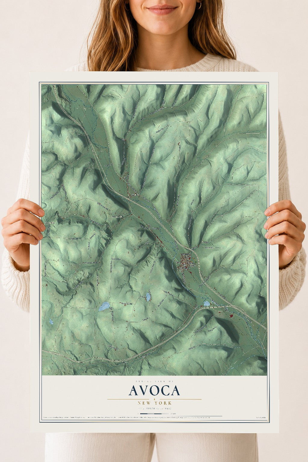 Avoca, New York map print, 18" x 24" Archival Matte Print mockup