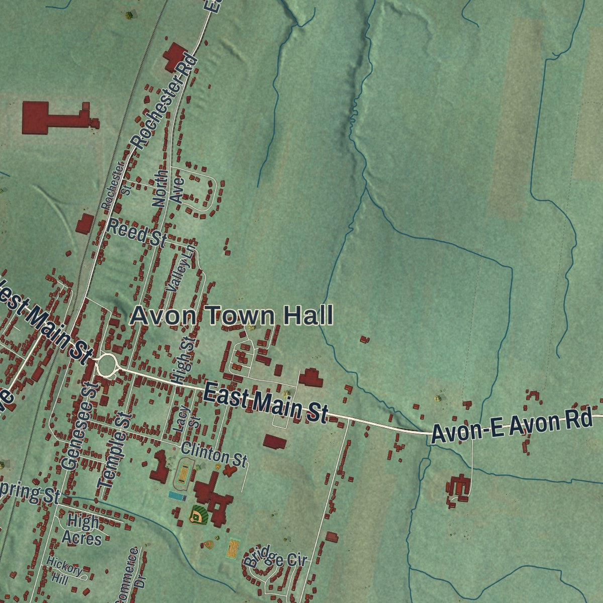 Close-up 2 of the Avon, New York map artwork