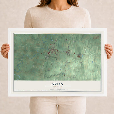 Avon, New York map print, 12" x 18" W/ White Ayous Wood Frame mockup