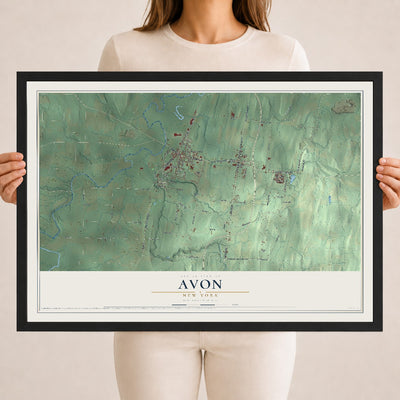Avon, New York map print, 18" x 24" W/ Black Ayous Wood Frame mockup