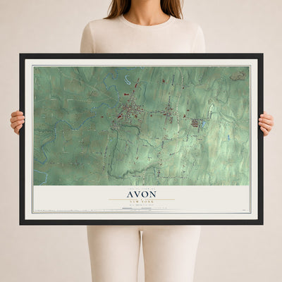 Avon, New York map print, 24" x 36" W/ Black Ayous Wood Frame mockup