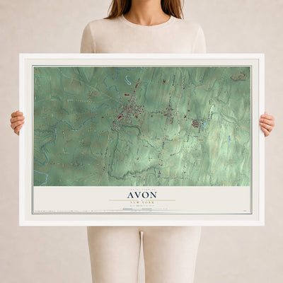 Avon, New York map print, 24" x 36" W/ White Ayous Wood Frame mockup