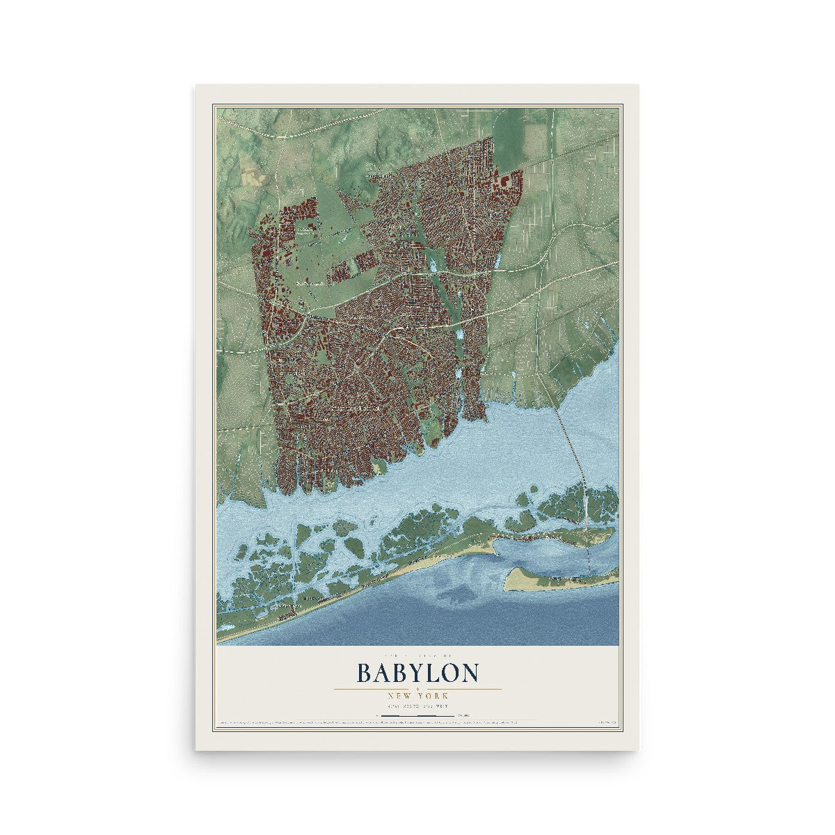 Babylon, New York map print, 12" x 18" Archival Matte Print mockup