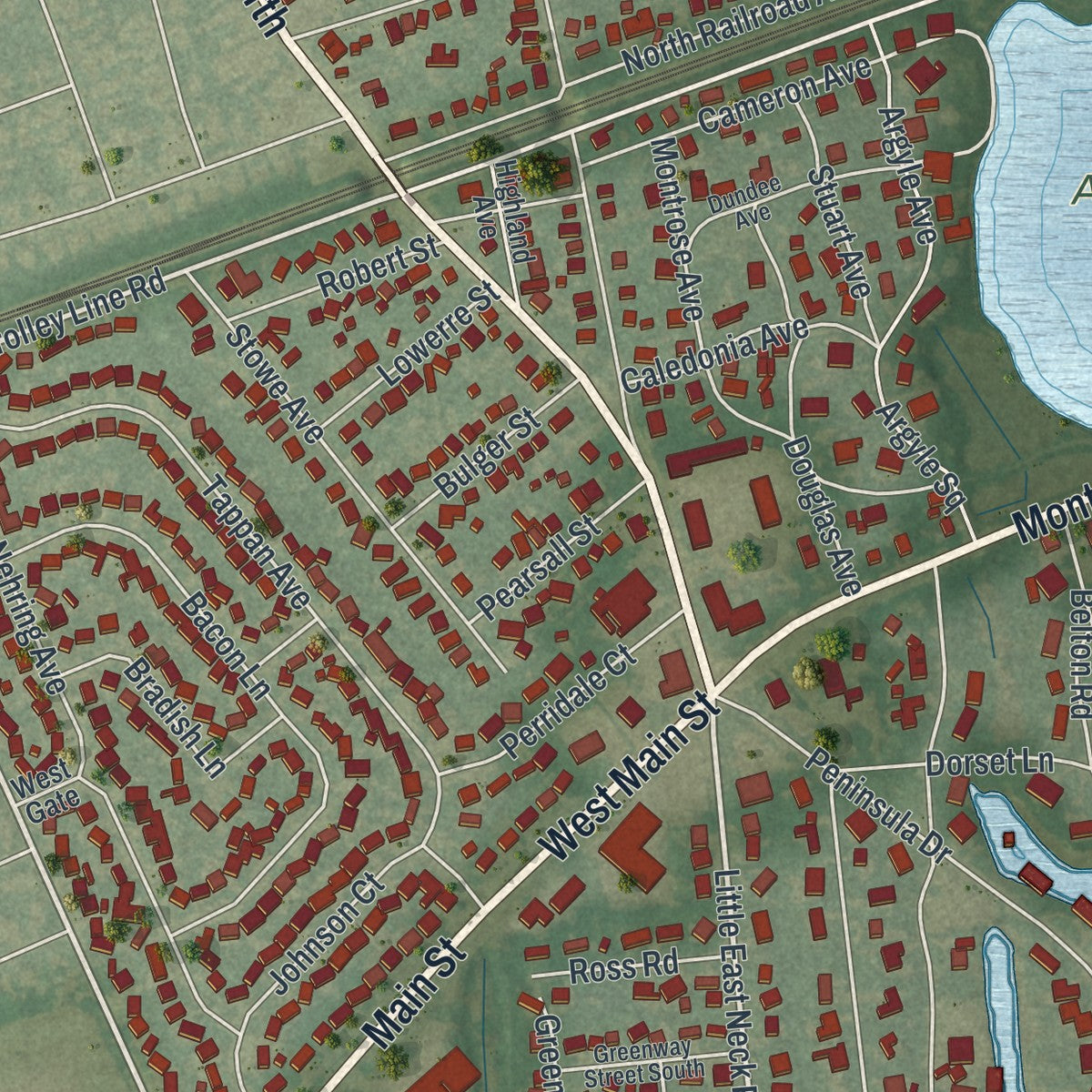 Close-up 2 of the Babylon, New York map artwork