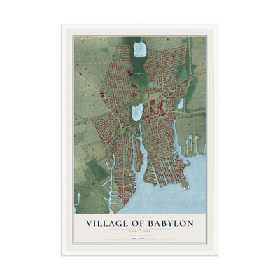 Babylon, New York map print, 12" x 18" W/ White Ayous Wood Frame mockup