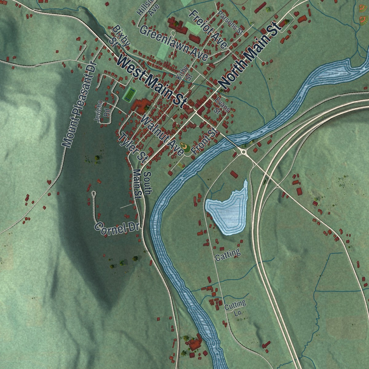 Close-up 1 of the Bainbridge, New York map artwork