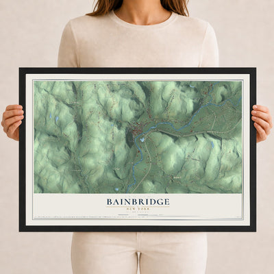 Bainbridge, New York map print, 12" x 18" W/ Black Ayous Wood Frame mockup