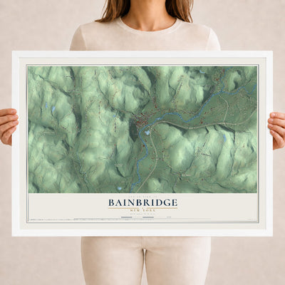 Bainbridge, New York map print, 18" x 24" W/ White Ayous Wood Frame mockup