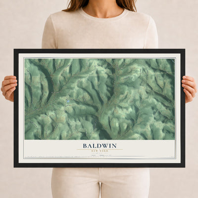 Baldwin, New York map print, 12" x 18" W/ Black Ayous Wood Frame mockup