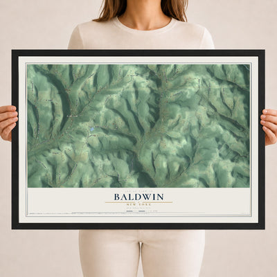 Baldwin, New York map print, 18" x 24" W/ Black Ayous Wood Frame mockup