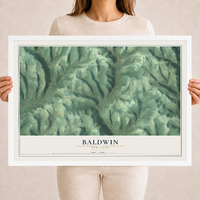 Baldwin, New York map print, 18" x 24" W/ White Ayous Wood Frame mockup