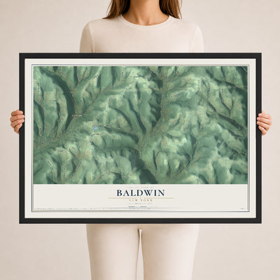 Baldwin, New York map print, 24" x 36" W/ Black Ayous Wood Frame mockup
